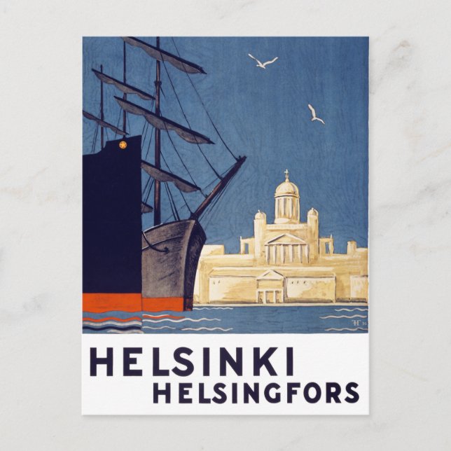 Helsinki Vintage Travel Poster Restored Postcard (Front)