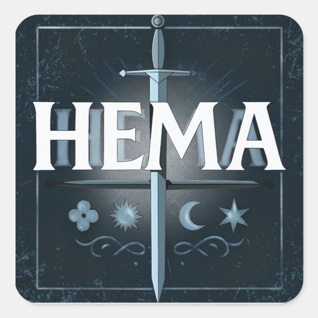 HEMA Medieval Sword Emblem – Blue Graffiti Style Square Sticker (Front)