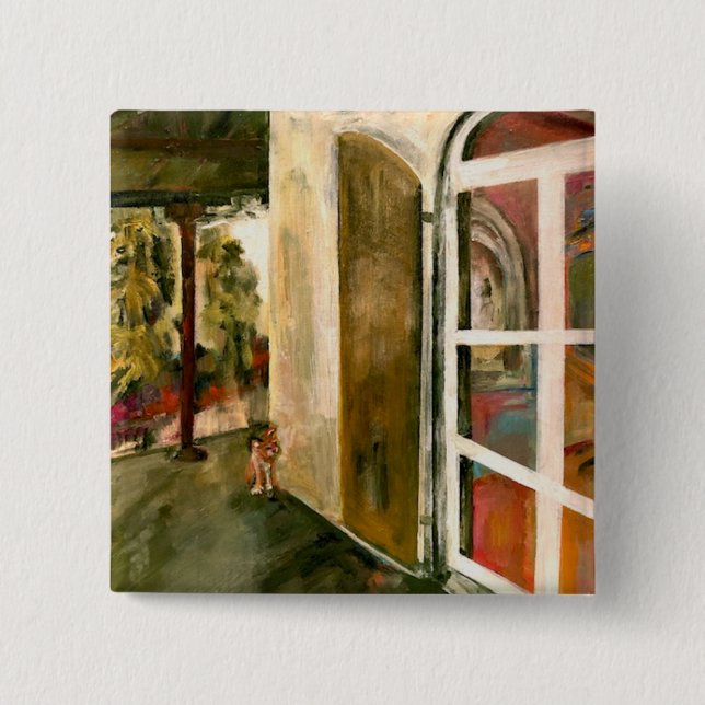 "Hemingway Porch Cat" painting  15 Cm Square Badge (Front)