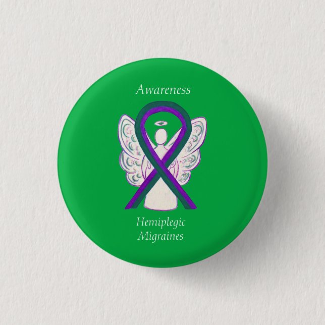 Hemiplegic Migraines Awareness Ribbon Angel Button (Front)