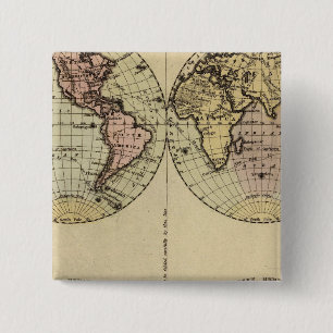 Hemispheres Hand Coloured Atlas Map 15 Cm Square Badge