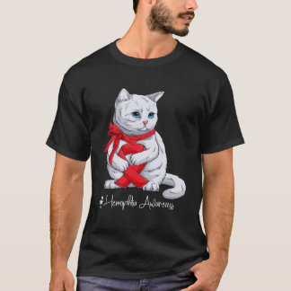 Hemophilia Awareness Month Red Ribbon Cat T-Shirt