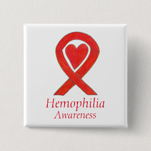 Hemophilia Red Awareness Ribbon Heart Art Button