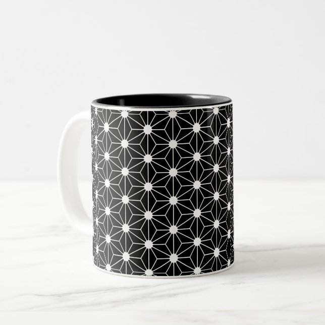 Hemp Leaf Asanoha japan pattern traditional geomet Two-Tone Coffee Mug (Front Left)