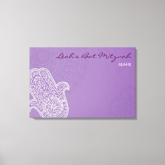 Hemsa Canvas Bat Mitzvah Sign-In Board-purple Print (Front)