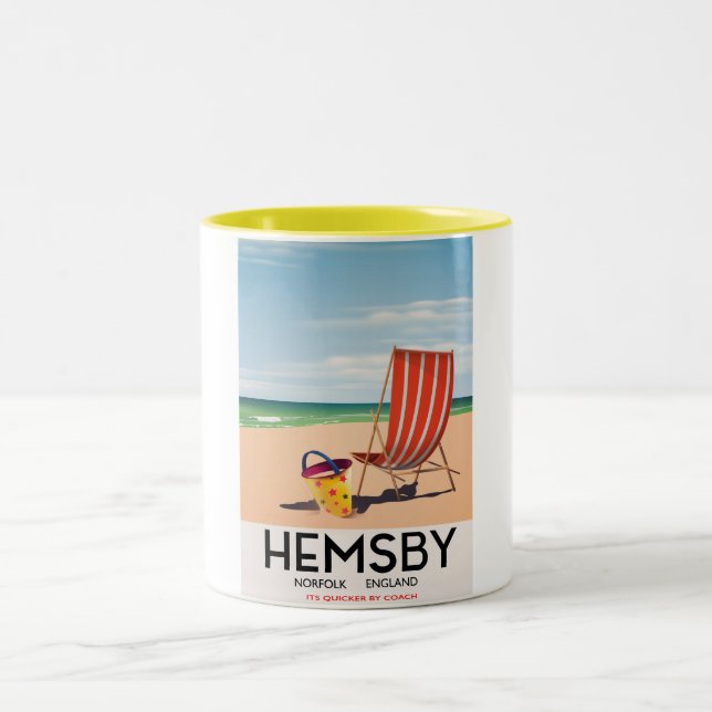 Hemsby Norfolk travel poster Two-Tone Coffee Mug (Center)