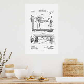 Hemstitch Vintage Sewing Machine Patent wall art