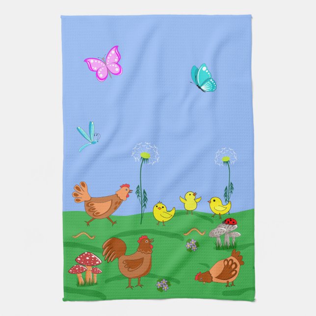 Hen and chicks  tea towel (Vertical)