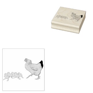 Hen and Her Chickens Vintage Illustration Rubber Stamp