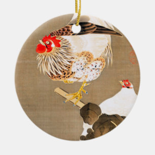 Hen and Rooster with Grapevine by Ito Jakuchu Ceramic Tree Decoration
