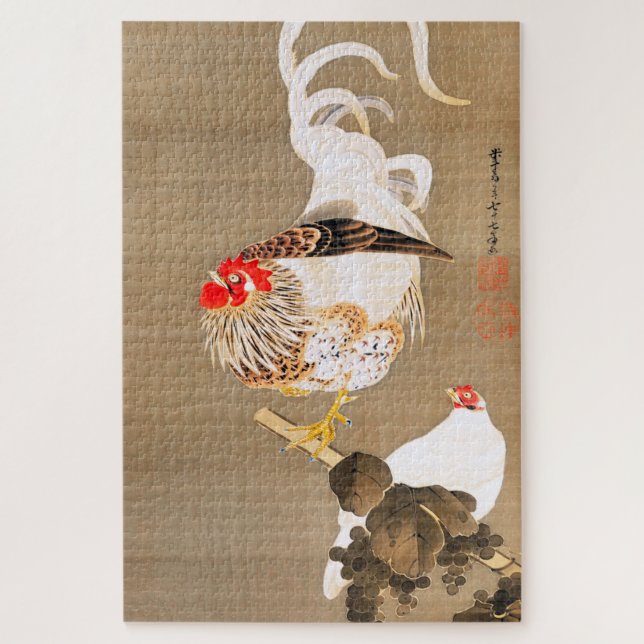 Hen and Rooster with Grapevine by Ito Jakuchu Jigsaw Puzzle (Vertical)