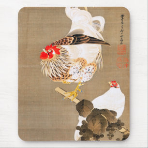 Hen and Rooster with Grapevine by Ito Jakuchu Mouse Mat