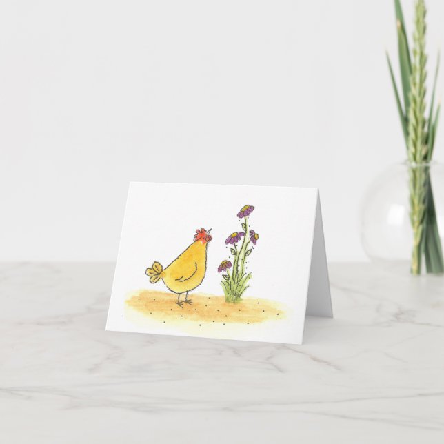 Hen And Tall Flower Card (Front)