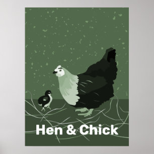 Hen & Chick Green Kitchen Wall Art