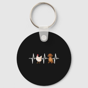 Hen Chicken Brown Dachshund Heartbeat Dog Lover Key Ring