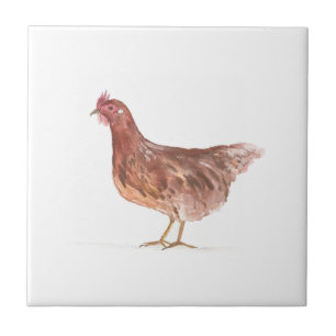 Hen Chicken Farm Animals watercolor Farmyard art Tile