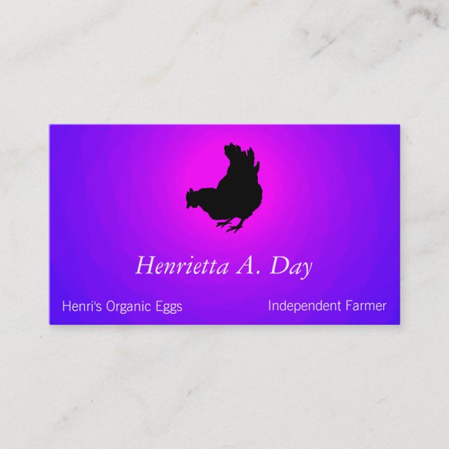 Hen [chicken, farmer, organic eggs] Violens Business Card (Front)