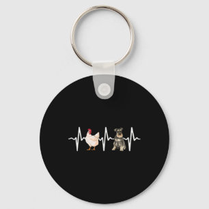 Hen Chicken Miniature Schnauzer Heartbeat Dog Love Key Ring