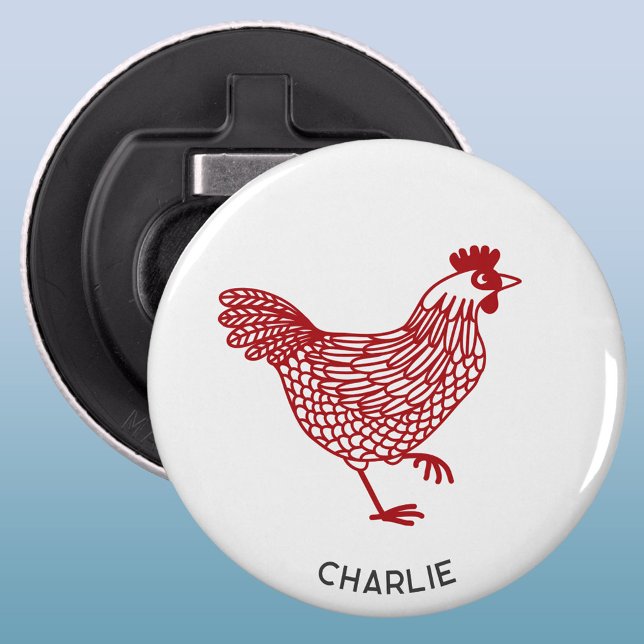 Hen Chicken Personalised Bottle Opener (Chicken hen poultry personalized name button bottle opener)