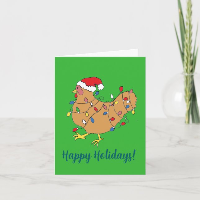 Hen/Chicken Ready for Christmas Holiday Card (Front)