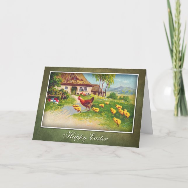 Hen, Chickens and Easter Eggs Holiday Card (Front)