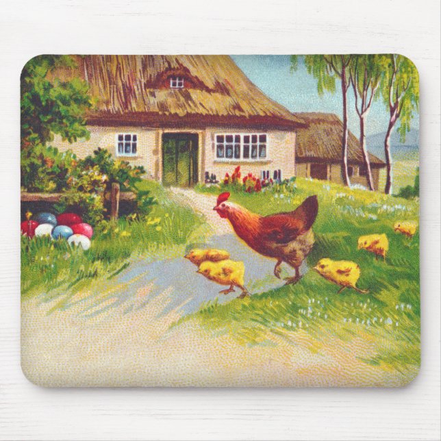 Hen, Chickens and Easter Eggs Mouse Mat (Front)