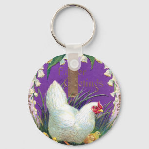 Hen, Chicks and Cross Vintage Easter Key Ring