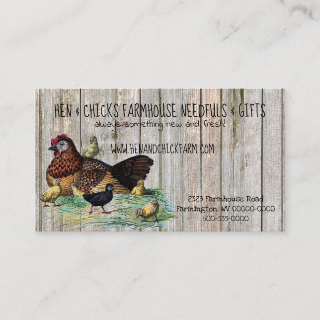 Hen & Chicks Rustic Farmhouse Style Business Card (Front)