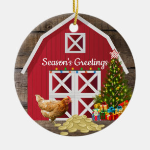 Hen Christmas Red Barn Farm Ceramic Tree Decoration