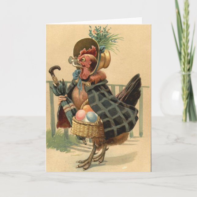 Hen Easter Coloured Painted Egg Basket Holiday Card (Front)