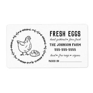Hen Eggs   Vintage Farm Name Black & White Label