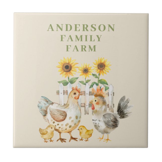 Hen Farm House Personalised  Tile (Front)