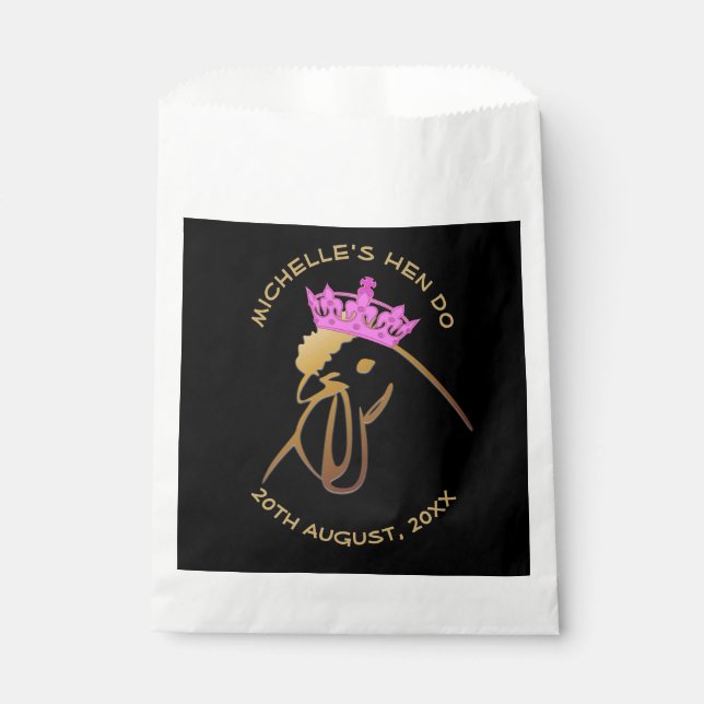 Hen in Pink Crown Bachelorette Party Custom Favour Bags (Front)
