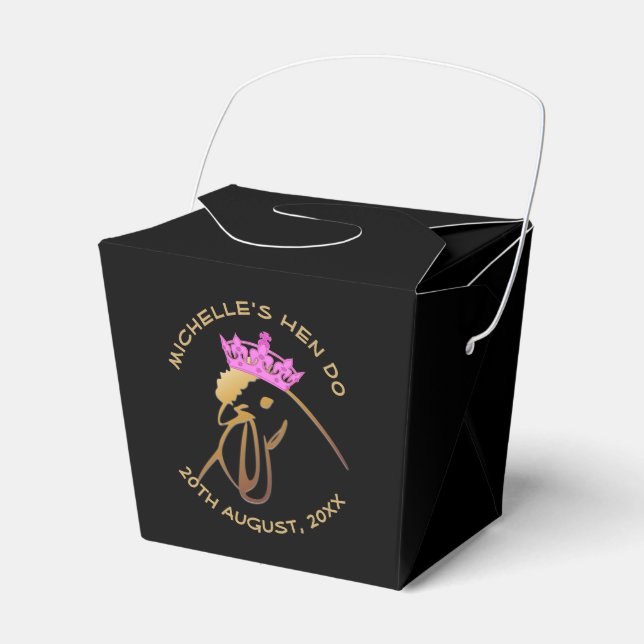 Hen in Pink Crown Bachelorette Party Custom Favour Box (Front Side)