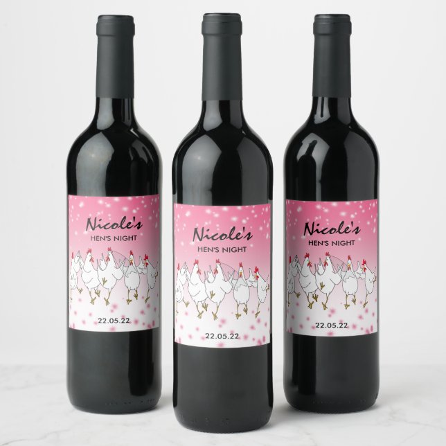 Hen Night Personalized Pink Sparkle Wine Label  (Bottles)