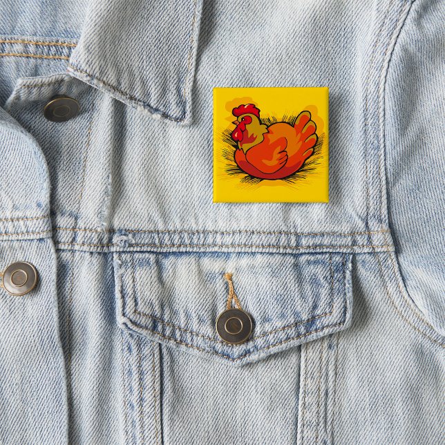 Hen on Nest Bright Farmyard Chicken 15 Cm Square Badge (Creator Uploaded)