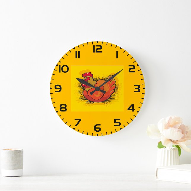Hen on Nest Bright Farmyard Chicken Large Clock (Creator Uploaded)