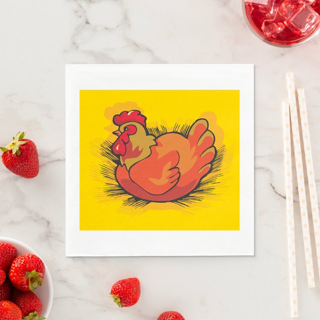 Hen on Nest Bright Farmyard Chicken Napkin (Creator Uploaded)
