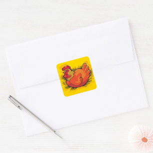Hen on Nest Bright Farmyard Chicken Square Sticker