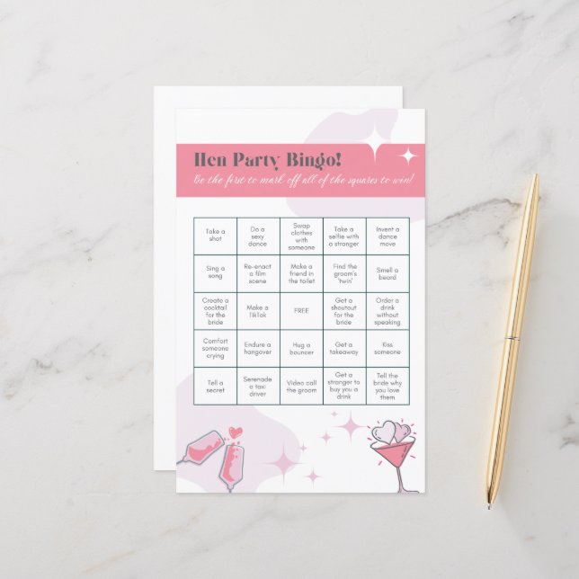 Hen Party Bingo | Hen Do | Icebreaker | Wedding  (Front/Back In Situ)