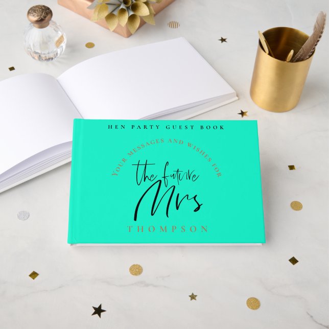 Hen Party Future Mrs Name Stylish Script Neo Green Guest Book (Front Open)