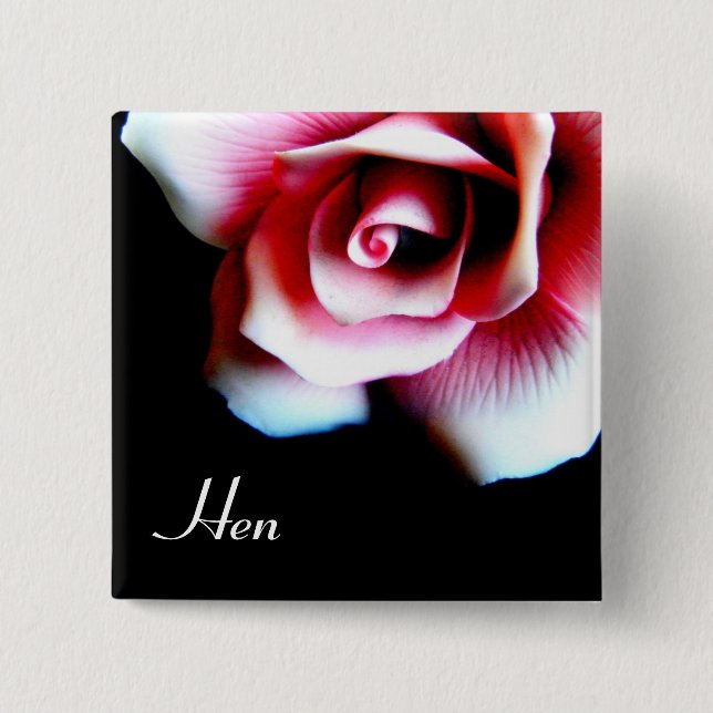 Hen Pink Rose I.D. Button (Front)