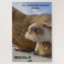 Hen, puppy dog ​​and small chicken puzzle.