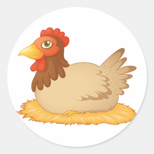 Hen Sitting on Nest Cute Farm Animal  Classic Round Sticker (Front)