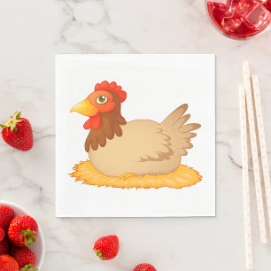 Hen Sitting on Nest Cute Farm Animal  Napkin