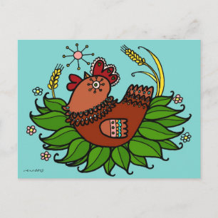 Hen Ukrainian Folk Art Postcard