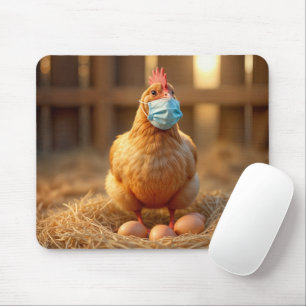 Hen Wearing a Blue Face Mask Mouse Mat