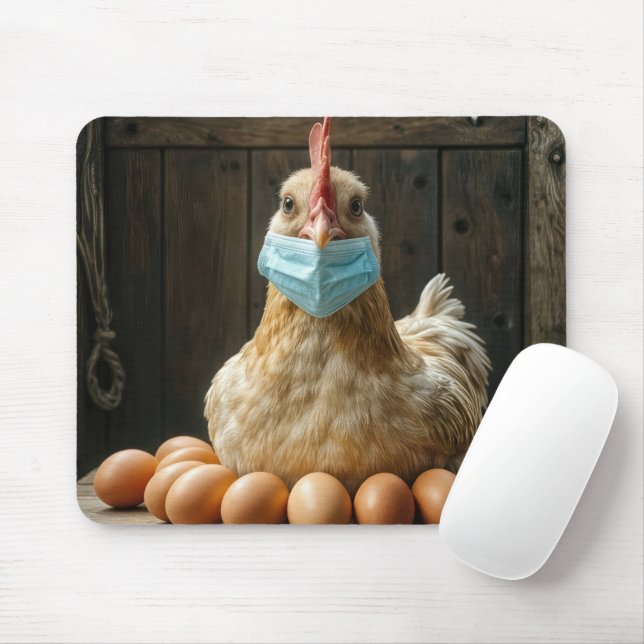 Hen Wearing a Face Mask  Mouse Mat (With Mouse)