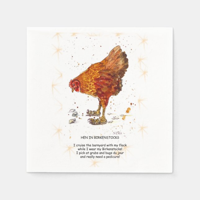 Hen wearing Birkenstocks Napkin (Front)