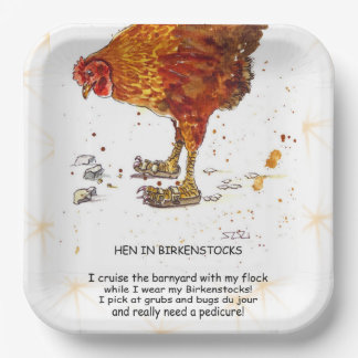 Hen wearing Birkenstocks Paper Plate